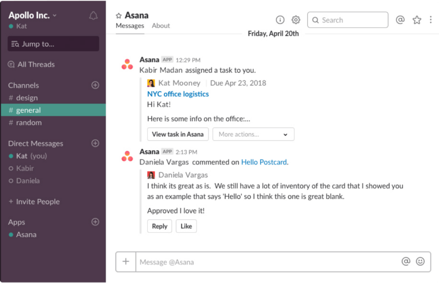 Slack and Asana integration