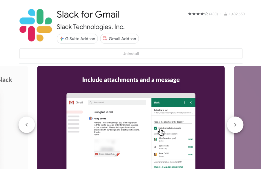 Slack for Gmail Integration screen