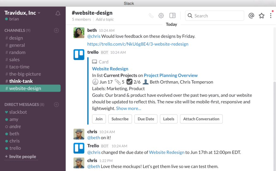 Slack and Trello Integration