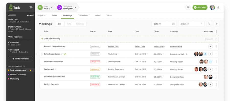 nTask Meeting Tool