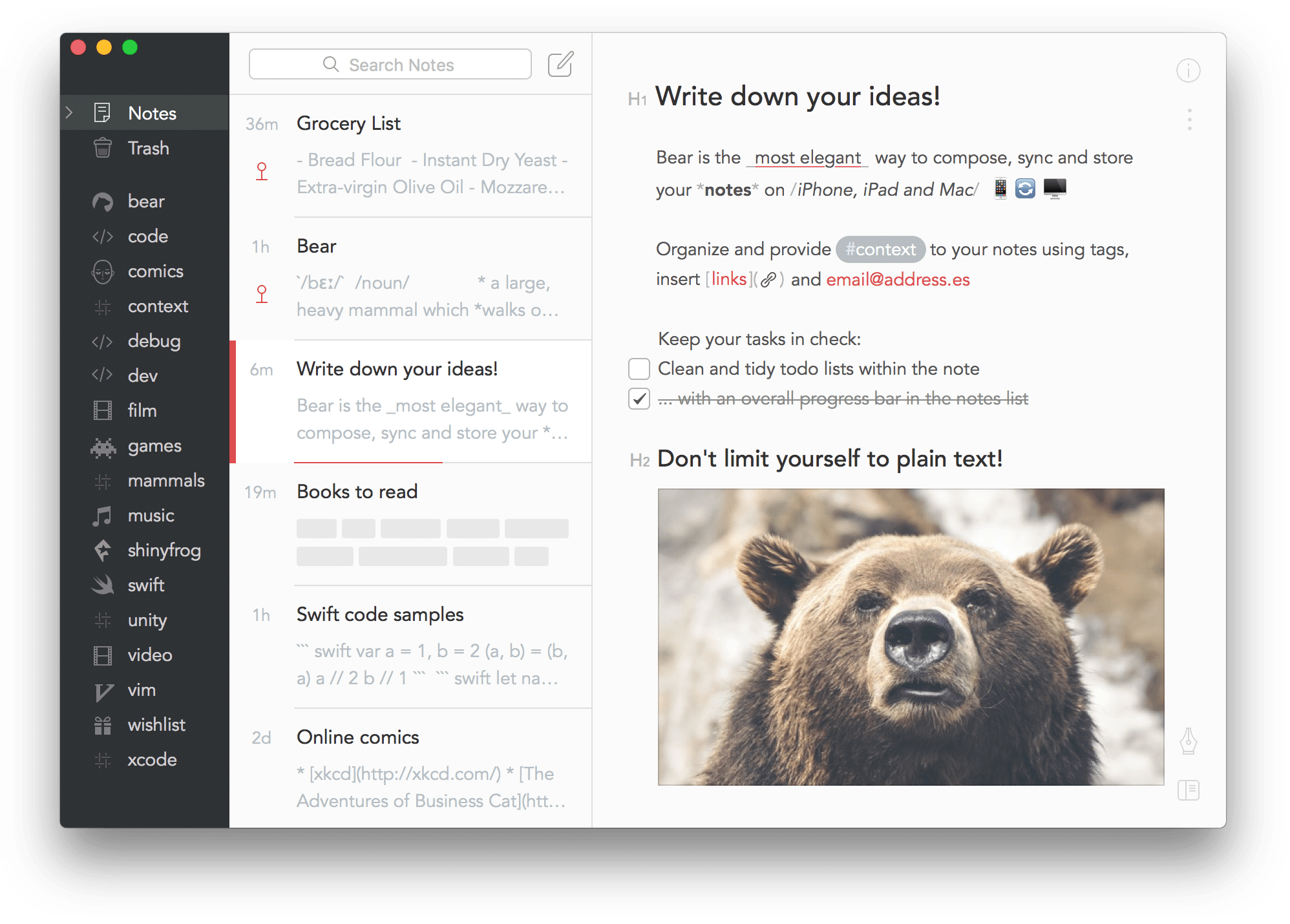 Bear Note Taking App