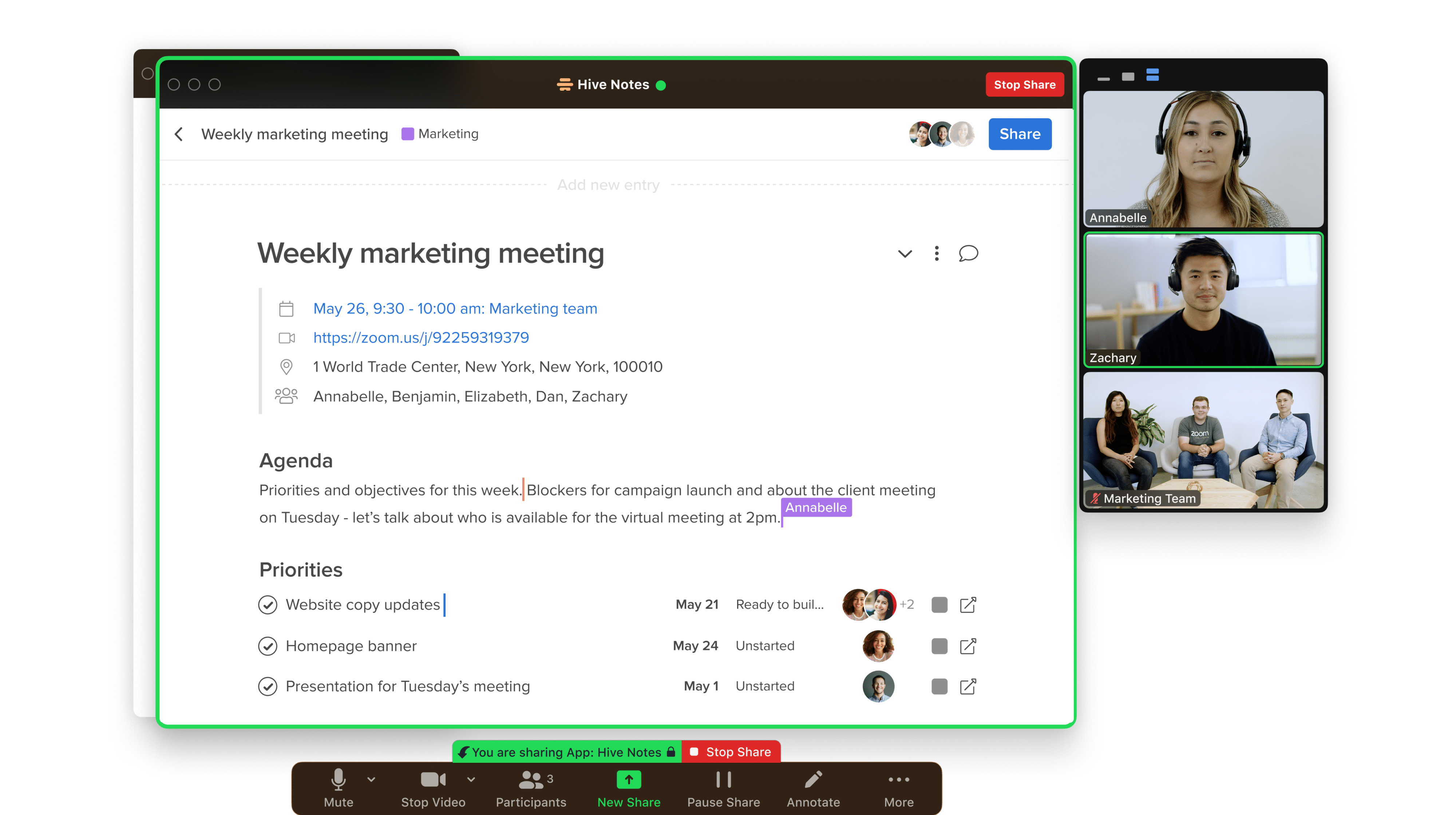 hive notes app for zoom