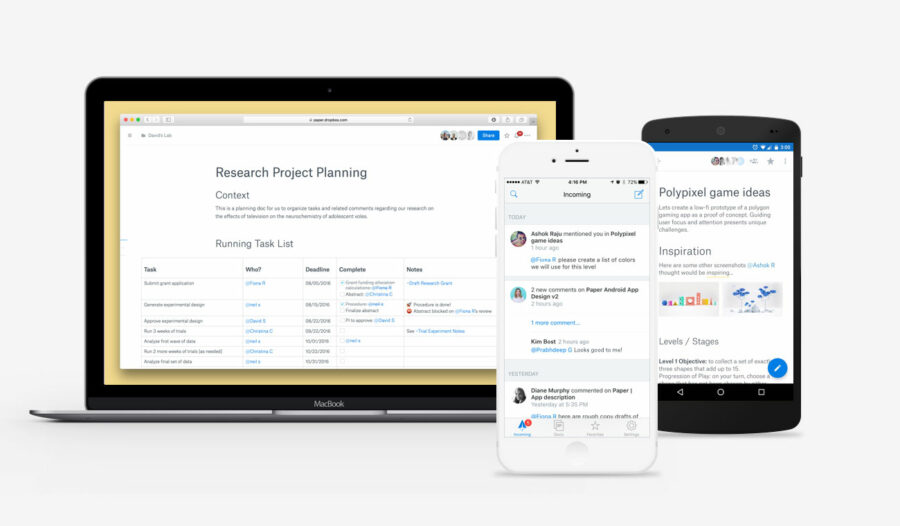 dropbox paper desktop and mobile