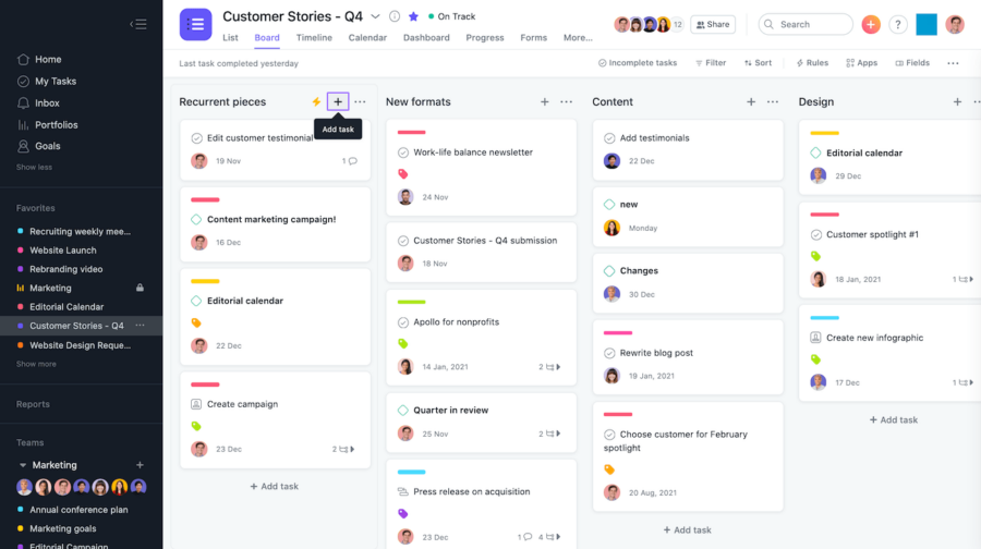 Asana Kanban software board view