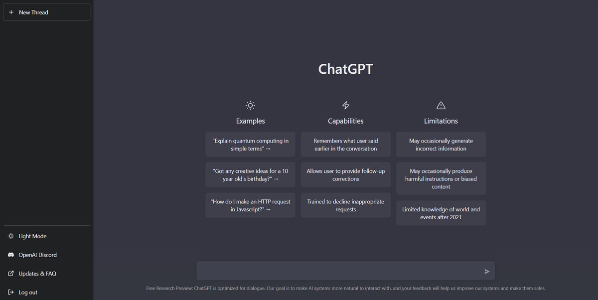 ChatGPT dashboard