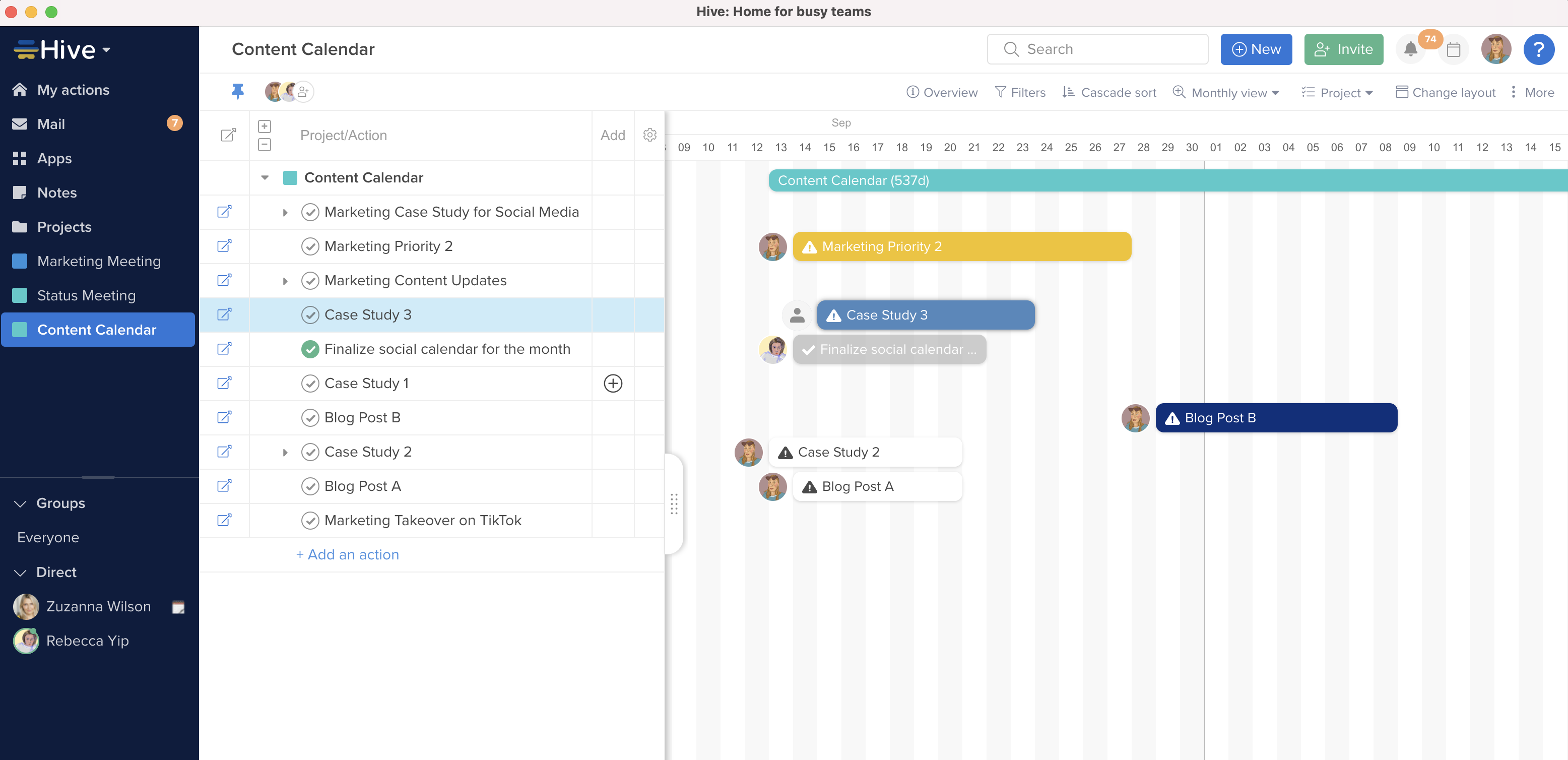 Gantt chart Hive